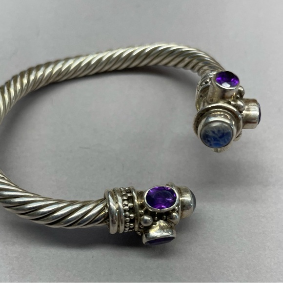 Sterling Silver Moonstone and Amethyst Open Bangle - Picture 2 of 5
